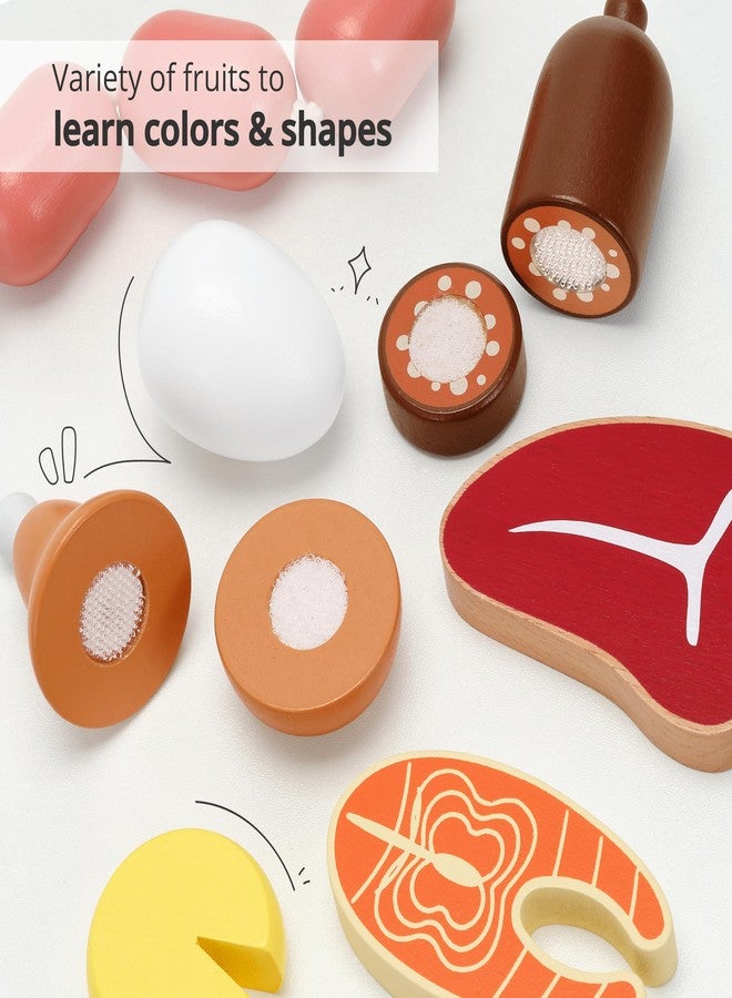 PairPear Wooden Toys Play Food Sets for Kids Kitchen, Kids Toy Food Cutting Meat Set for Toddlers 3+ Years Old, Pretend Food Play Kitchen Accessories for Girls and Boys - Image 4